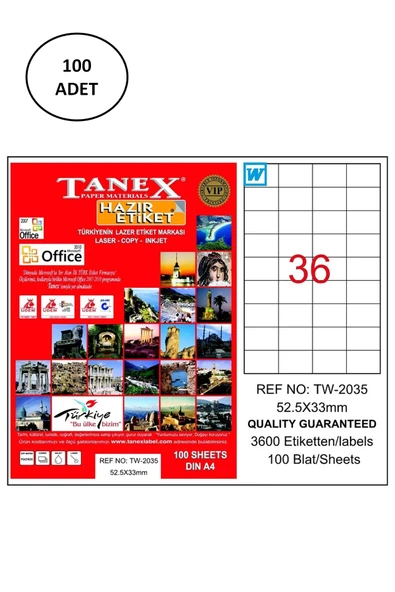 Tanex Tw-2035 Lazer Etiket 52x33 Mm 100 Lü ürün görseli 1