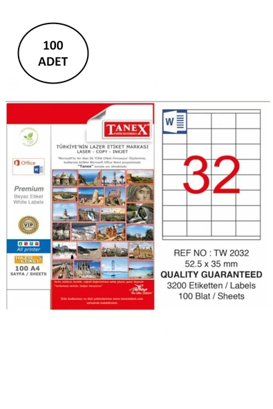Tanex TW-2032 52.5x35mm Laser Etiket 100 Lü ürün görseli 1