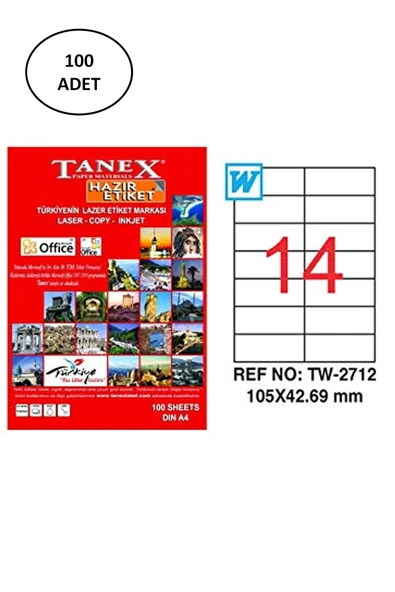 Tanex Tw-2712 Lazer Etiket 105X42 Mm 100 Lü ürün görseli 1