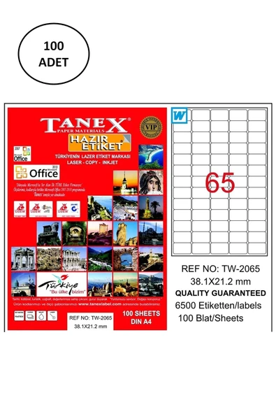 Tanex Tw-2065 Lazer Etiket 38X21 Mm 100 Lü ürün görseli 1
