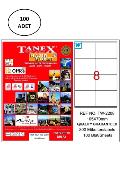 Tanex Tw-2208 Lazer Etiket 105X70 Mm 100 Lü ürün görseli 1