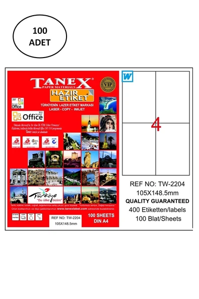 Tanex Tw-2204 105X148,5 Mm Lazer Etiket 100 Adet ürün görseli 1