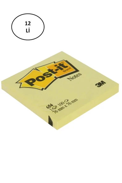Post-It 3M 654 Yapışkanlı Not Kağıdı 76 x 76 mm 100 Yaprak Sarı ürün görseli 1