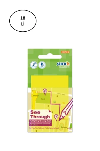 Gıpta Şeffaf Postit 76X51 Yarı Saydam Neon Sarı 50 Yaprak ürün görseli 1