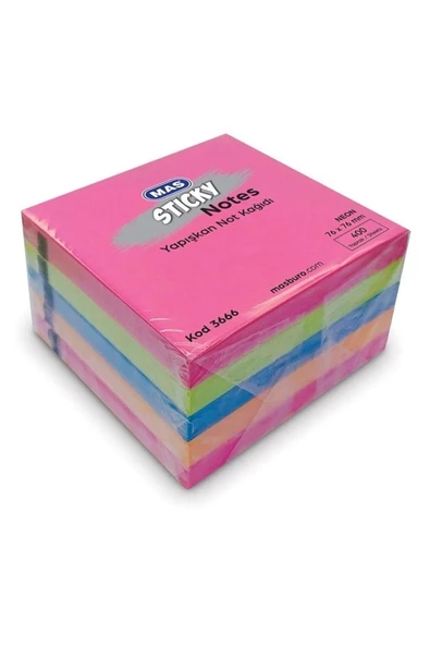 3666 Neon 5 Renk 76x76 400 Yaprak Yapışkanlı Not Kağıdı ürün görseli 1