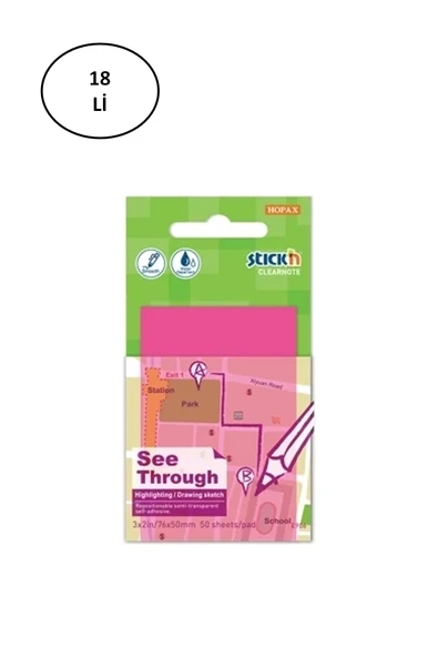Gıpta Şeffaf Postit 76X51 Yarı Saydam Neon Pembe 50 Yaprak ürün görseli 1