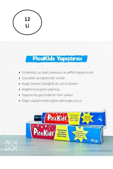 Pica Kids Su Bazlı Solventsiz 90 Gr Yapıştırıcı Tüp 12'li ürün görseli 1