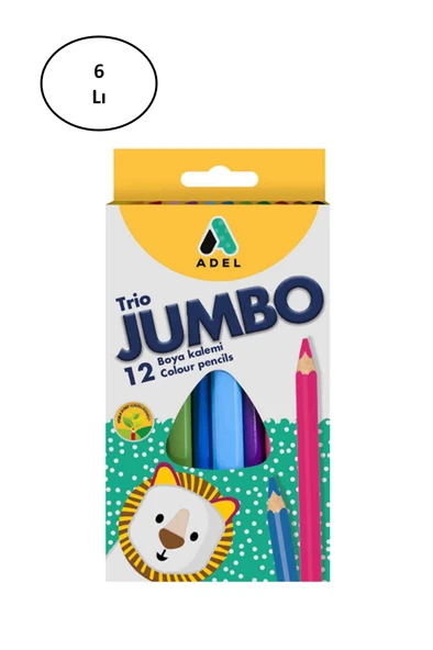 Adel Boya Kalemi Jumbo Üçgen Tam Boy 12 Renk 6'lı ürün görseli 1