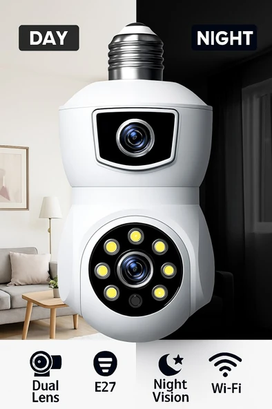 Rose Ahd-30125 Akıllı Wireless Ampül Kamera 360derece Hareketli Çift Kameralı ürün görseli 1