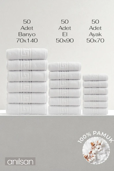 150'li Greek Havlu Otel Serisi L - 50 El Havlu 50x90,  50 Banyo Havlu 70x140, 50 Ayak Havlu 50x70 ürün görseli 1
