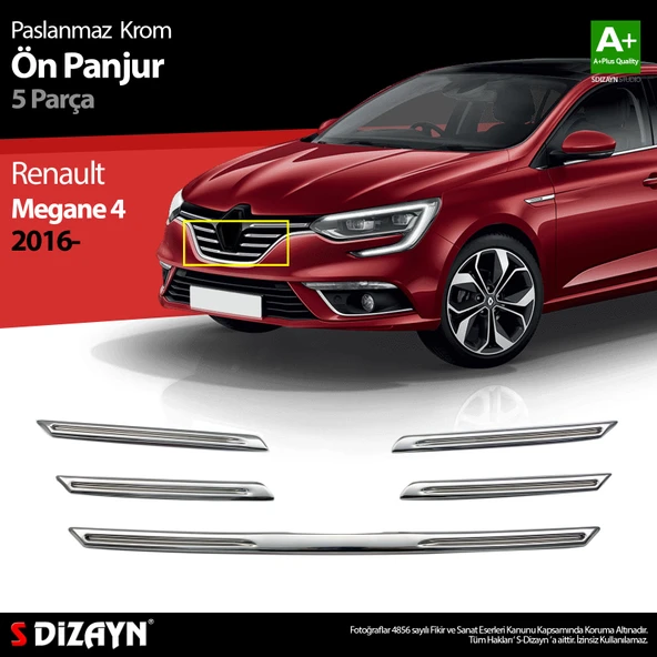 S-Dizayn Renault Megane 4 Krom Ön Panjur 5 Prç. 2016-2020 A+ Kalite ürün görseli 1
