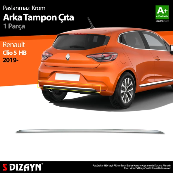 S-Dizayn Renault Clio 5 Krom Arka Tampon Çıtası 2019-2023 ürün görseli 1
