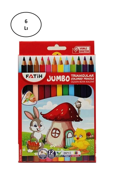 Fatih Jumbo Üçgen Triangular Kuruboya Kalemi 12 Renk 6'lı ürün görseli 1