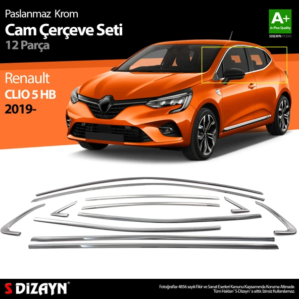 S-Dizayn Renault Clio 5 Krom Cam Çerçevesi 12 Prç. 2019 Üzeri A+ Kalite ürün görseli 1