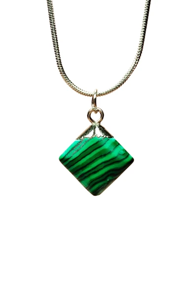 Malakit Doğal Taşı Zincirli El Yapımı Kolye Uç: 1,5 cm Zincir: 20 cm Kutulu ürün görseli 1