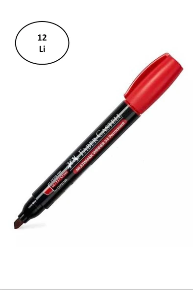 Faber Castell Permanent Markör 54 Kesik Uç Kırmızı Kalem 12'li ürün görseli 1
