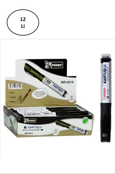 Mikro Mr-6019 Kartuşlu Beyaz Tahta Kalemi Siyah 12'li ürün görseli 1