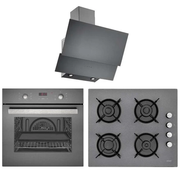 EMİNÇELİK DİJİTAL ANTRASİT GRİ CAM 6 PRG TURBO FANLI ANKASTRE SET ürün görseli 1