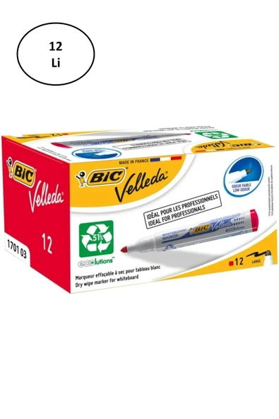 Bic Velleda 1701 Eco Yuvarlak Uç Beyaz Tahta Kalemi Kırmızı (12 Li Kutu) ürün görseli 1