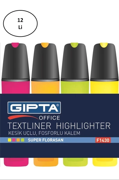 Gıpta Fosforlu Kalem 5Mm Kesik Uç Mavi 12'li ürün görseli 1