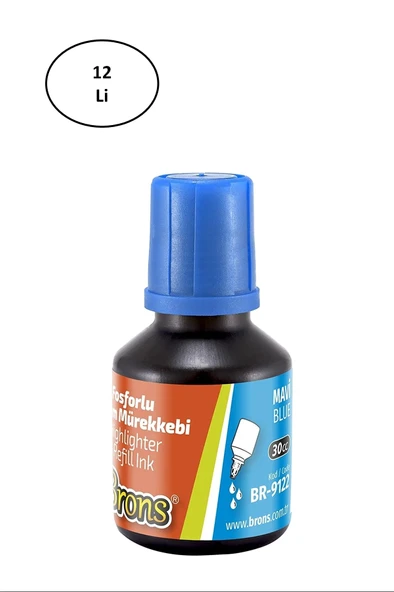 Brons 30 ml Fosforlu Kalem Mürekkebi Mavi 12'li ürün görseli 1