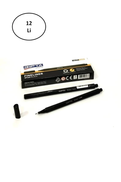 Gıpta Fineliner Ince Keçe Uçlu Kalem 0,4 Mm Karton Kutu Üçgen Siyah (12 Li Paket) ürün görseli 1