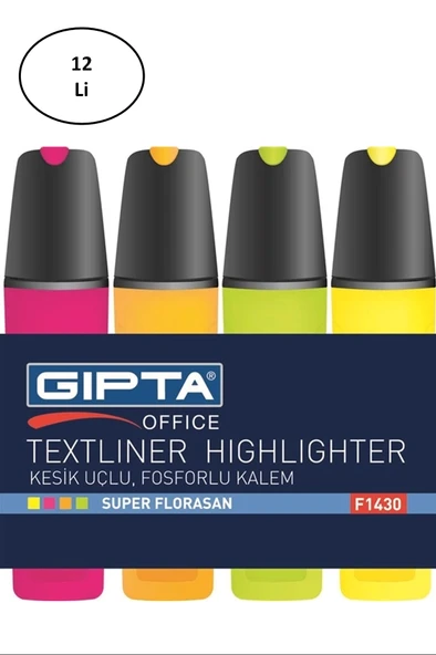 Gıpta Fosforlu Kalem 5 MM Kesik Uç Mor 12'li ürün görseli 1