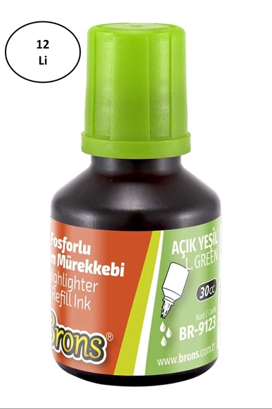 Brons Fosforlu Kalem Mürekkebi 30 cc. Açık Yeşil 12'li ürün görseli 1