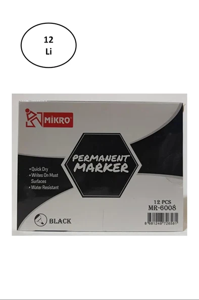 Mikro Mr-6008 Permanet Marker Siyah Kalem 12'li ürün görseli 1