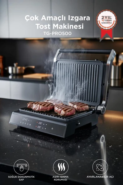 Tost Makinesi 2000W Dijital Ekranlı Çıkarılabilir Plakalı Izgara Makinesi TG PRO500 Siyah ürün görseli 1