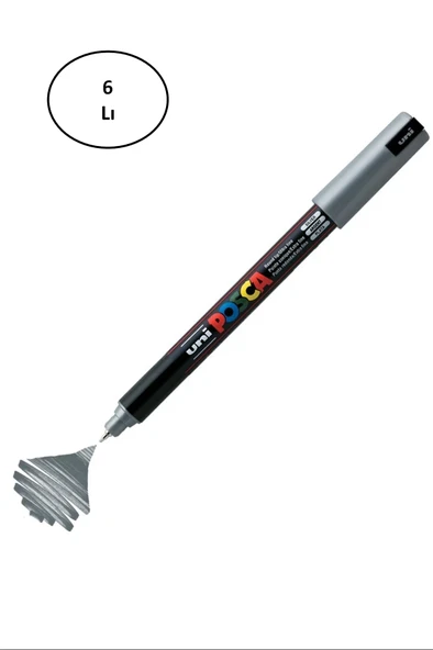 Uni Posca PC-1M Boyama Markörü 0.7 mm METALİK Gümüş 10'lu ürün görseli 1
