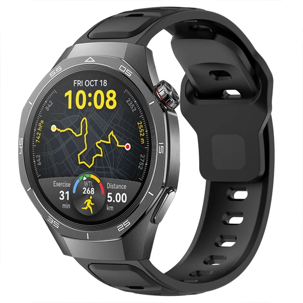 Huawei Watch GT5 Pro 46mm İle Uyumlu Çift Renkli Spor Silikon Kordon Nefes Alabilir Konforlu  Siyah ürün görseli 1