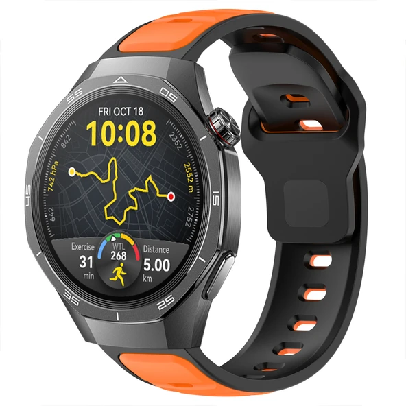 Huawei Watch GT5 Pro 46mm İle Uyumlu Çift Renkli Spor Silikon Kordon Nefes Alabilir Konforlu  Turuncu ürün görseli 1