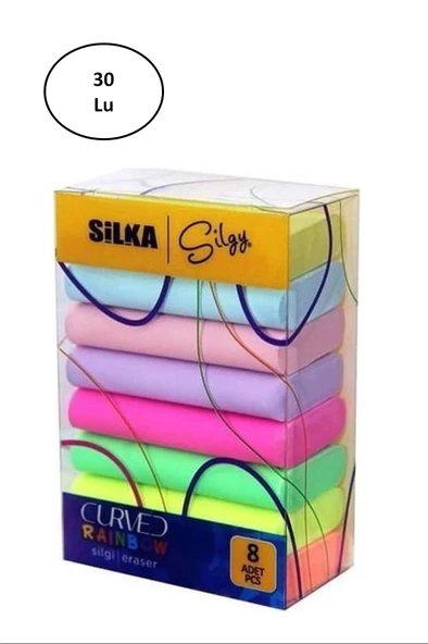 Silka Curved Rainbow 8 Li Silgi 30'lu ürün görseli 1