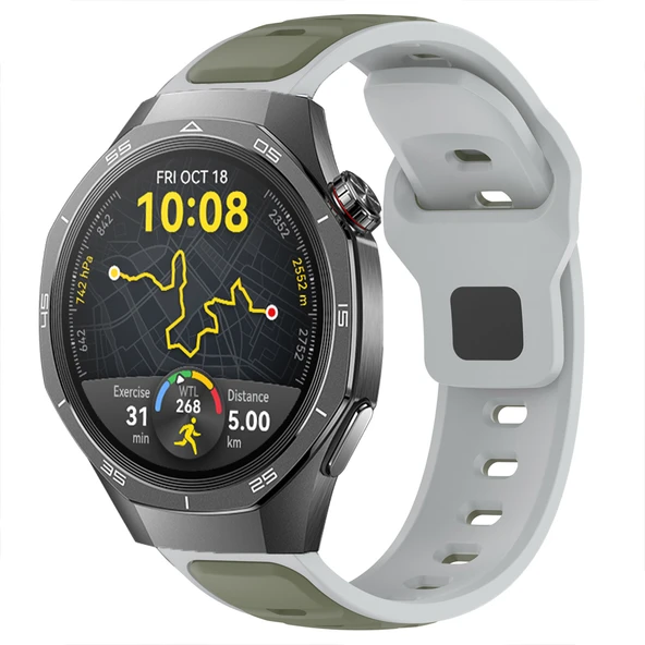 Huawei Watch GT5 Pro 46mm İle Uyumlu Çift Renkli Spor Silikon Kordon Nefes Alabilir Konforlu  Yeşil ürün görseli 1