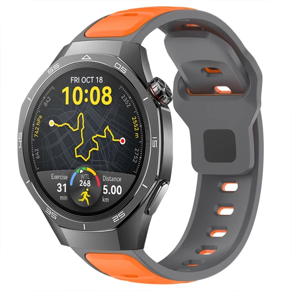 Huawei Watch GT5 Pro 46mm İle Uyumlu Çift Renkli Spor Silikon Kordon Nefes Alabilir Konforlu  Gri ürün görseli 1