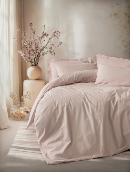 Cotton Box Plain Çift Kişilik Nevresim Takımı Pudra ürün görseli 1