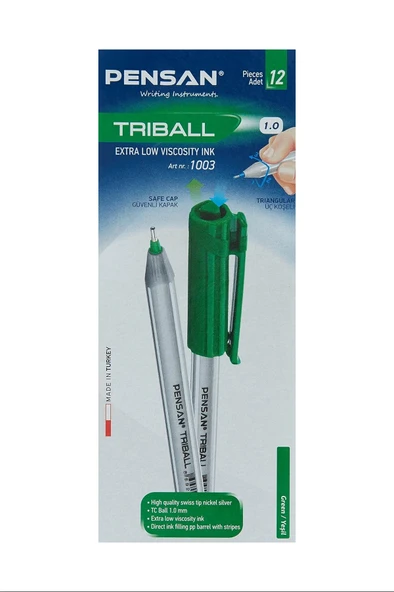 Pensan Trıball Tükenmez Kalem Yeşil 12.Li 1 mm ürün görseli 1