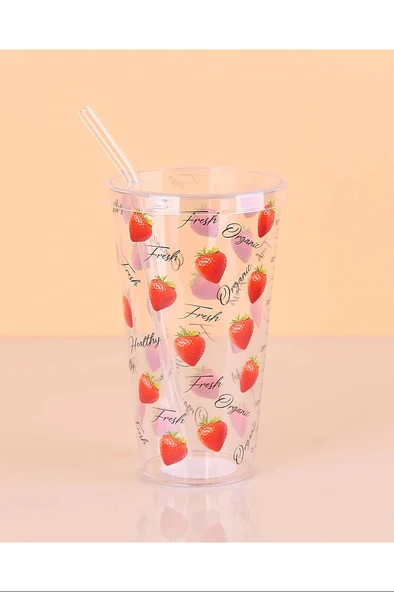 Desenli Plastik Pipetli Bardak 16 Cm 1 Adet Royaleks-ENF-040 ürün görseli 1