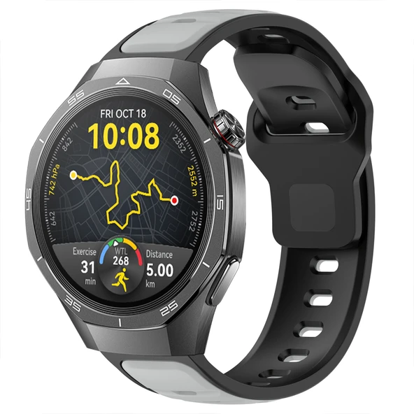 Huawei Watch GT5 Pro 46mm İle Uyumlu Çift Renkli Spor Silikon Kordon Nefes Alabilir Konforlu  Füme ürün görseli 1