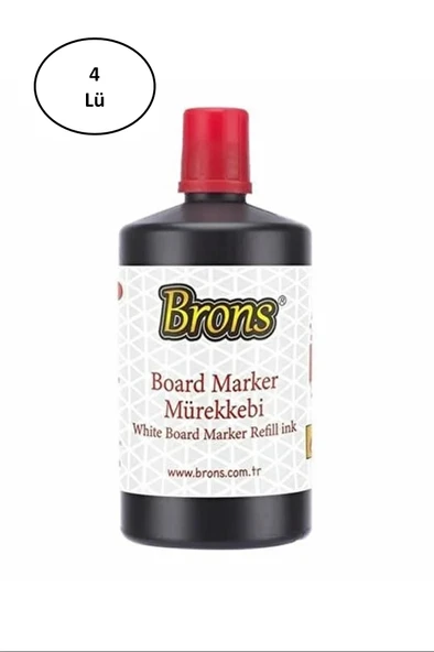 Brons BR-9152 250 CC Kırmızı Tahta Kalemi Mürekkebi 4'lü ürün görseli 1