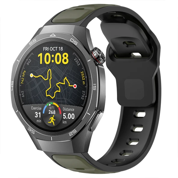 Huawei Watch GT5 Pro 46mm İle Uyumlu Çift Renkli Spor Silikon Kordon Nefes Alabilir Konforlu  Haki ürün görseli 1