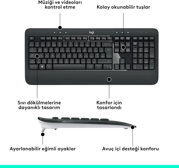 Logitech MK540 Kablosuz Klavye Mouse Seti Siyah 920-008687 - Resim 5