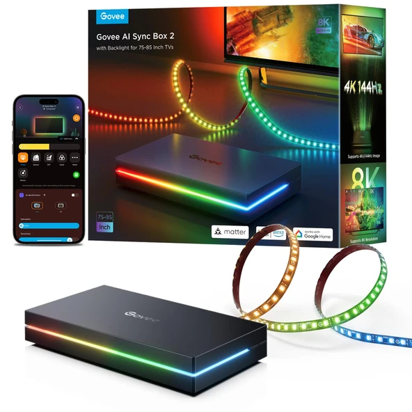 Govee AI Sync Box 2 75-85 Inç TV Arkası LED Aydınlatma ürün görseli 1