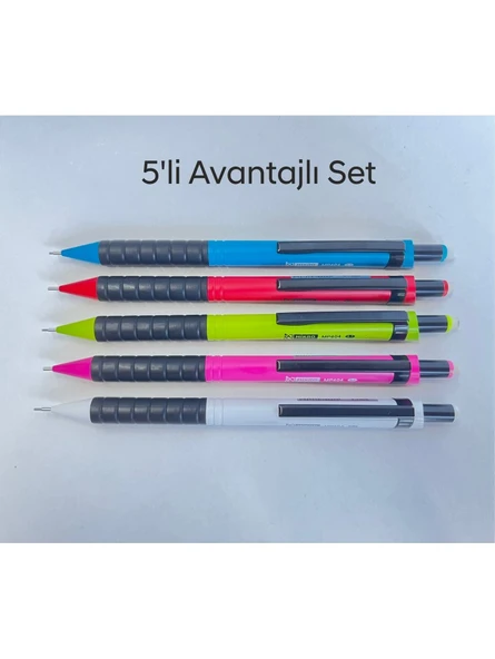 Mikro MP404 Karışık Renk 0.5 Uçlu Silgili Versatil Kurşun Kalem 5 li Set ürün görseli 1