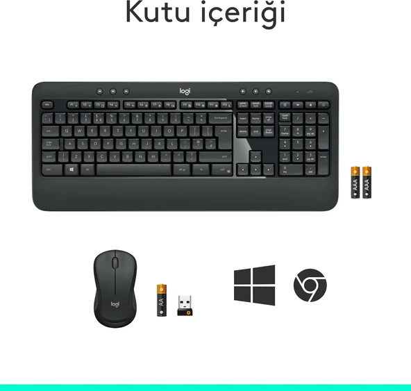 Logitech MK540 Kablosuz Klavye Mouse Seti Siyah 920-008687 - Resim 9