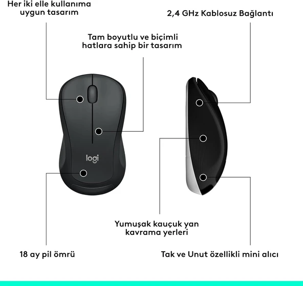 Logitech MK540 Kablosuz Klavye Mouse Seti Siyah 920-008687 - Resim 7