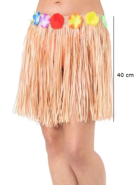 Yetişkin Ve Çocuk Uyumlu Saman Renk Püsküllü Hawaii Luau Hula Etek 40 ürün görseli 1