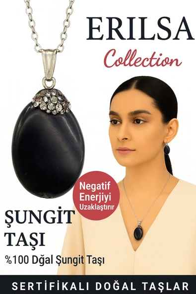 Sertifikalı Zirkon Taşlı Şungit Doğal Taş Kolye – Negatif Enerji Koruma Denge ve Şifa Taşı ürün görseli 1