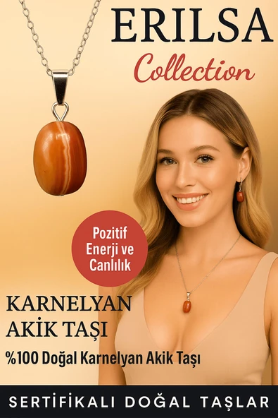 Sertifikalı Karnelyan Akik Doğal Taş Kolye – Pozitif Enerji Canlılık ve Özgüven Taşı ürün görseli 1